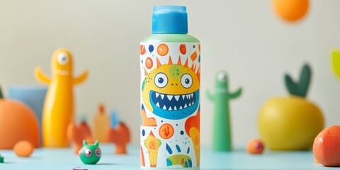 Obraz premium Colorful bottle with cartoon monster design.