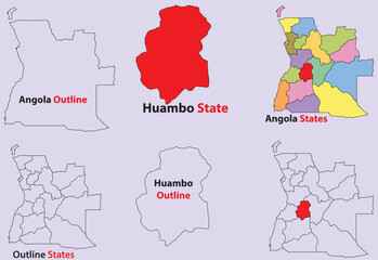 Huambo map vector of Angola, Huambo line map, Huambo with city map, Huambo outline map