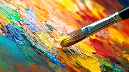 Obraz premium A Paintbrush on a Palette with Vibrant Colors