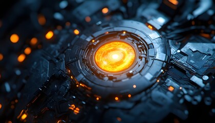 Fototapeta premium Futuristic Technology 3D Illustration - Glowing Orange Circuitry