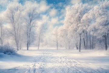 Obraz premium Winter background. Landscapes. Frozen winter forest with snow covered trees. outdoor with generative ai