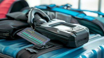 Handheld Scanners: Devices for scanning luggage tags for tracking and sorting isolated on white background