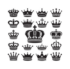 Kings crown icon set silhouette vector illustration
