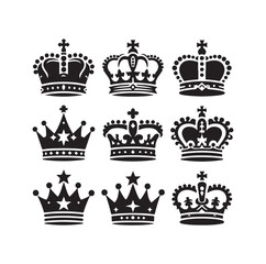 Kings crown icon set silhouette vector illustration