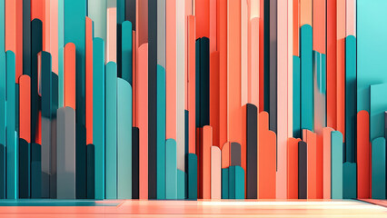 Obraz premium Modern Background: Clean Stripe Pattern in Soft Coral, Warm Taupe, and Deep Teal