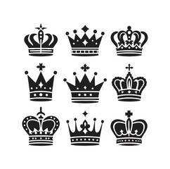 Kings crown icon set silhouette vector illustration