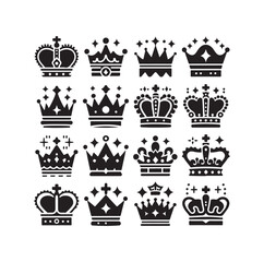 Kings crown icon set silhouette vector illustration