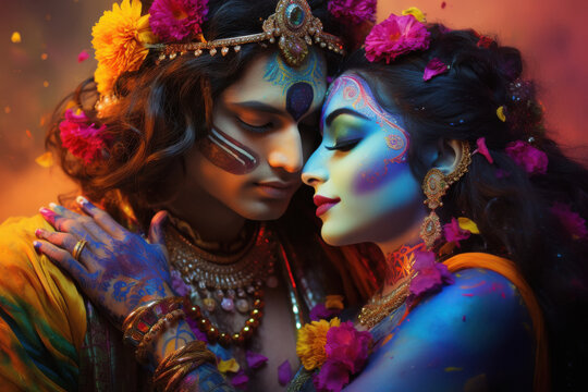 krishna and Radha standing together
