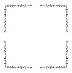 Elegant brown ornamental frame with Viking runes, decorative border, corners for greeting cards, banners, business cards, invitations, menus. Isolated vector illustration.	
