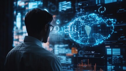 Fototapeta premium A business executive analyzing a holographic digital chart, projecting significant growth over time