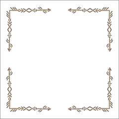 Elegant brown ornamental frame with Viking runes, decorative border, corners for greeting cards, banners, business cards, invitations, menus. Isolated vector illustration.	

