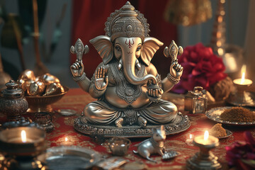 beautiful silver statue of lord ganesha