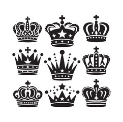Kings crown icon set silhouette vector illustration