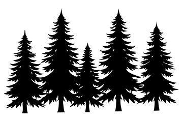 Obraz premium Silhouette of four pine trees. Can be used as poster, badge, emblem, banner, icon, decor...