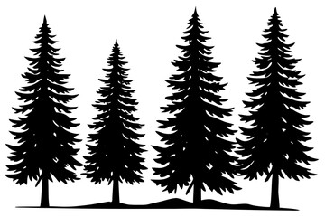 Obraz premium Silhouette of four pine trees. Can be used as poster, badge, emblem, banner, icon, decor...