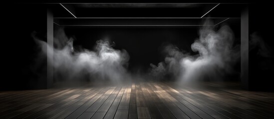 Smoke Filled Dark Room with Wooden Floor