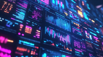 Obraz premium A colorful digital display filled with charts and graphs representing critical business success metrics, being analyzed by executives