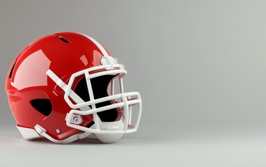 Fototapeta premium 3D render of American football ball and helmet on grey background