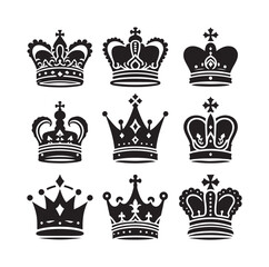 Kings crown icon set silhouette vector illustration