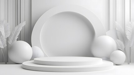 Fototapeta premium Elegant white podium with soft shadows placed in the center of a smooth gradient background ideal for minimalist product promotion.