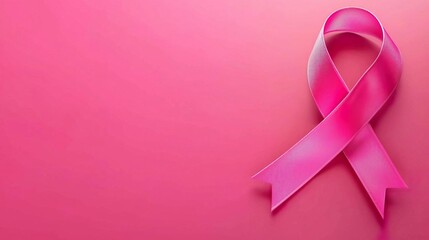 A pink ribbon symbolizing breast cancer awareness against a soft pink background, representing hope and support.