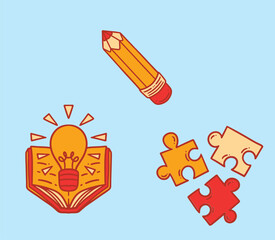 illustration of a pencil puzzle book and lamp for school and work