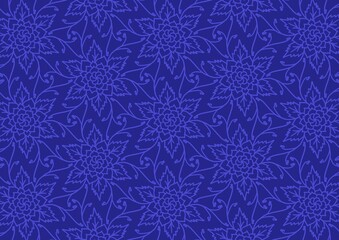Floral Kaleidoscope Blue Background Seamless Pattern