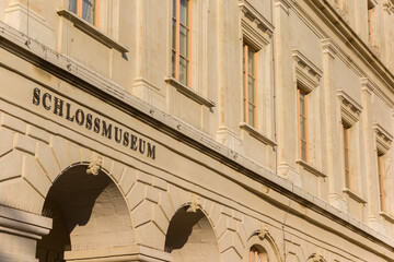Name of the Schlossmuseum on the wall of the castle in Weimar, Germany