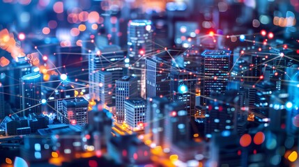Fototapeta premium Business marketing theme photo global strategy worldwide network connecting digital data, collaboration and marketing digital technology analytics with overlay elements. Generative AI