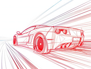 Driving sports car on road line drawing illustration