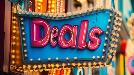 Neon Sign With Deals Text  Retro Style  Illuminated