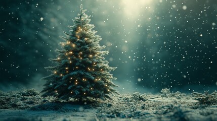 mobile wallpaper tinsel foil Christmas tree decorations on a dark green background with falling snowflakes, silver confetti, bright holographic shine 