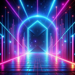 Abstract Neon Purple and Blue Color Background.  Glowing line on Walpaper Frame. Ai Generated