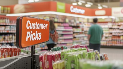 Fototapeta premium Customer Picks Sign in Grocery Store Aisle