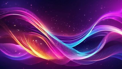 Fototapeta premium Abstract waves of light in vibrant colors on a dark background with sparkling dust.
