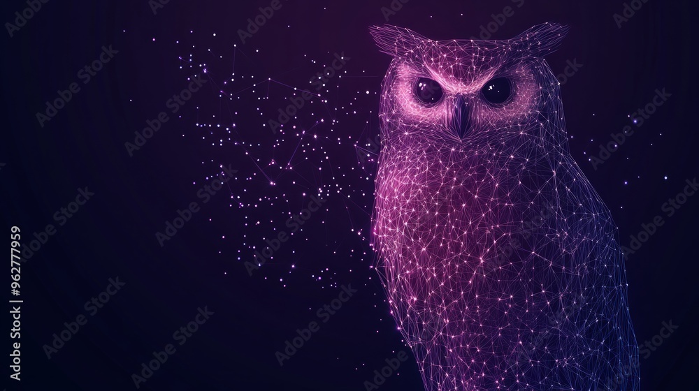 Wall mural owl isolated from low poly wireframe on dark background. wild bird of prey. vector polygonal image i