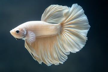 Fototapeta premium the beside view Halfmoon Betta Fish, Isolated on dark Background