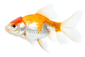 the beside view Oranda Goldfish, Isolated on White Background