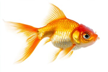Fototapeta premium Mystic portrait of Oranda Goldfish in studio, isolated on white background
