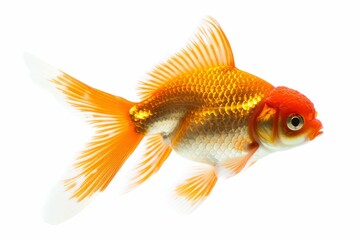 Fototapeta premium the beside view Fancy Goldfish, Isolated on White Background