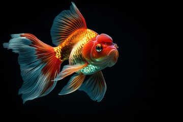 Mystic portrait of Oranda Goldfish, isolated on black background