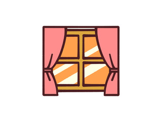 カーテンのついた窓のイラスト素材
