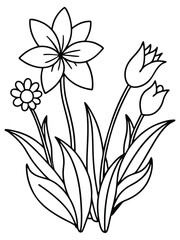 bold and easy plants and flower line art vector illustration, Flower coloring book for children and adults designed by AI