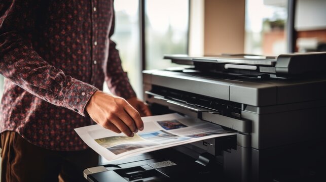 Individual loading fresh sheets into a printer for document printing and preparation