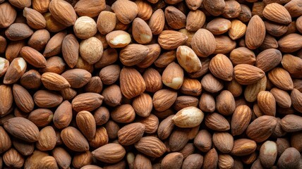 Artistic overhead shot of toasted, glistening almonds