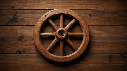 old wooden wheel on the wall