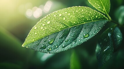 Closeup Photo of Green Leaf with Dew Drops