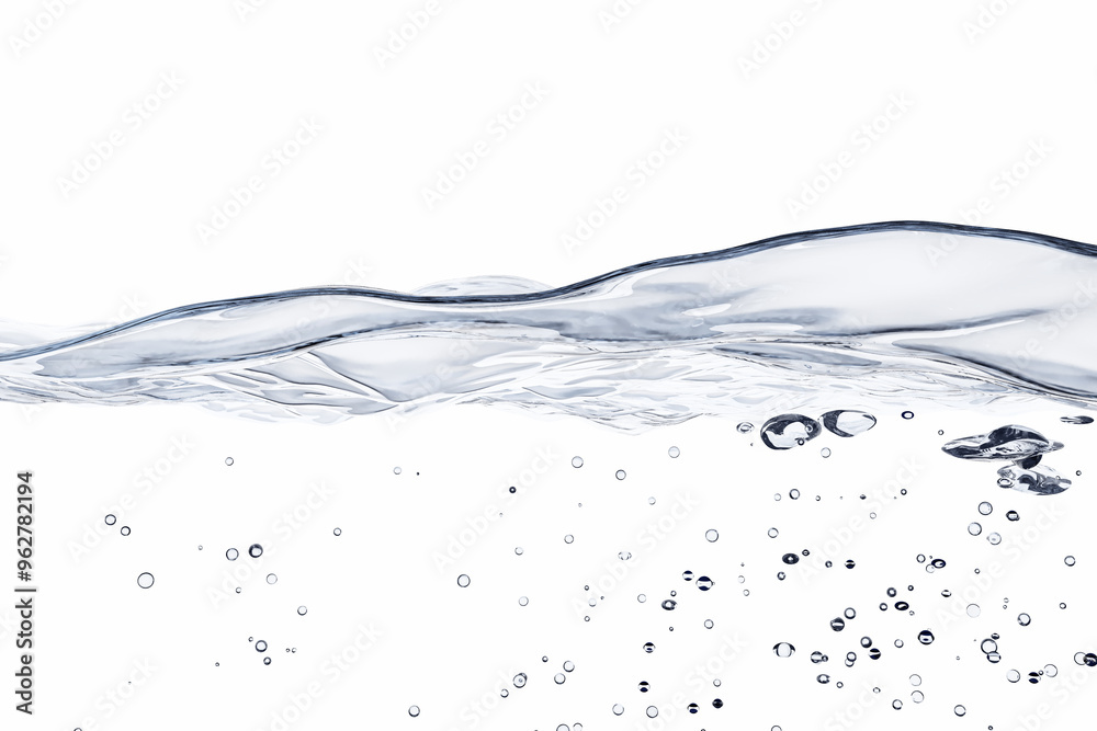 Aufkleber clear waterline with bubbles on a white background. 3d rendering