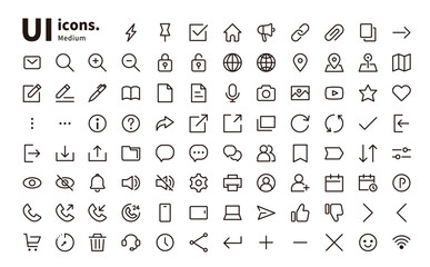 UIアイコン線　基本シンプルセット（ミディアムな太さ）スマホ・WEBデザインのメニューアイコン等に