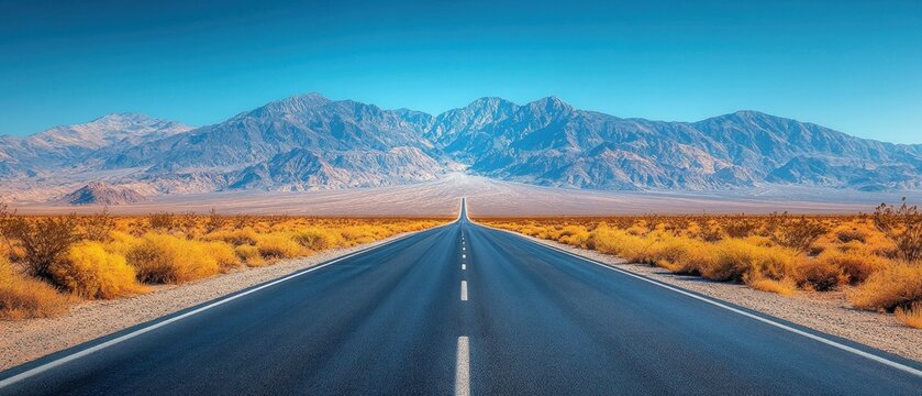 Endless Road Leading to Mountain Range